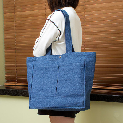 Denim Shoulder Bag with Pockets
