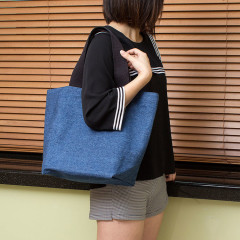 Denim Shopping Bag with Coloured Strap