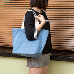 Denim Shopping Bag with Coloured Strap