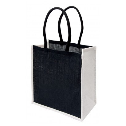 LARGE JUTE TOTE - BLACK WHITE