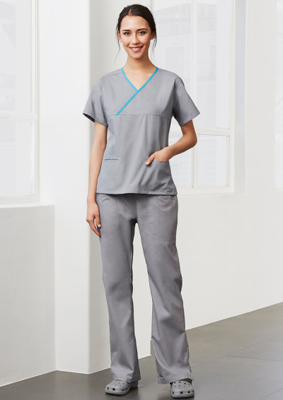 Ladies Contrast Crossover Scrubs Top