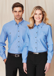 Mens Wrinkle Free Chambray Long Sleeve Shirt