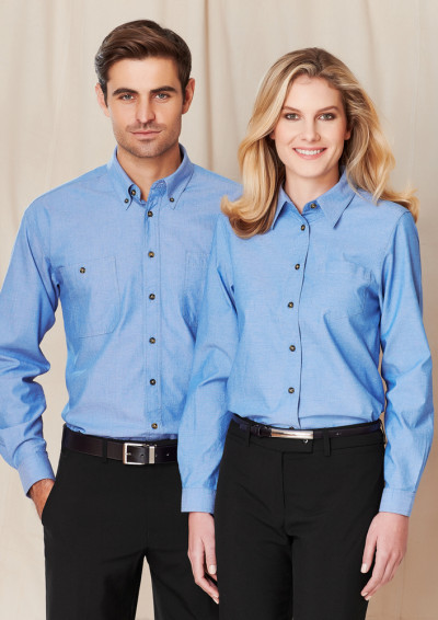 Mens Wrinkle Free Chambray Long Sleeve Shirt