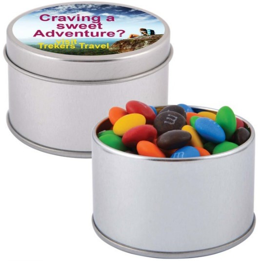 M&M's in Silver Round Tin