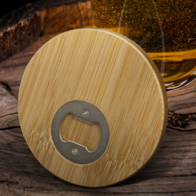 Bamboo Bottle Opener Coaster - Round