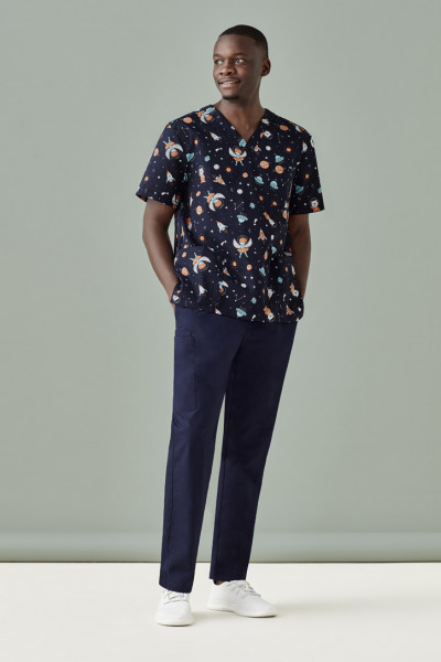 Mens Printed Space Party Scrub Top