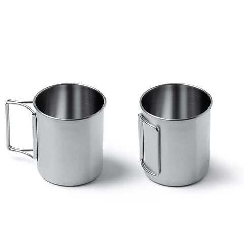 Stainless steel mug with folding handles