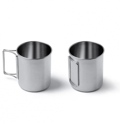 Stainless steel mug with folding handles