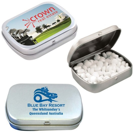 Sugar Free Breath Mints in Silver Tin | Custom Breath Mints | Customised Breath Mints | Personalised Breath Mints | Confectionery Manufacturers NZ | Custom Merchandise | Merchandise | Customised Gifts NZ | Corporate Gifts | Promotional Products NZ | 
