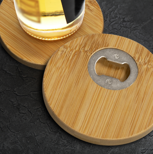 Bamboo Bottle Opener Coaster Set of 2 - Round
