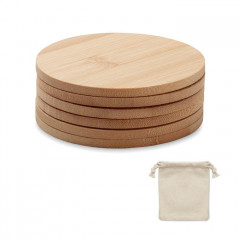 6 Bamboo coasters in cotton bag