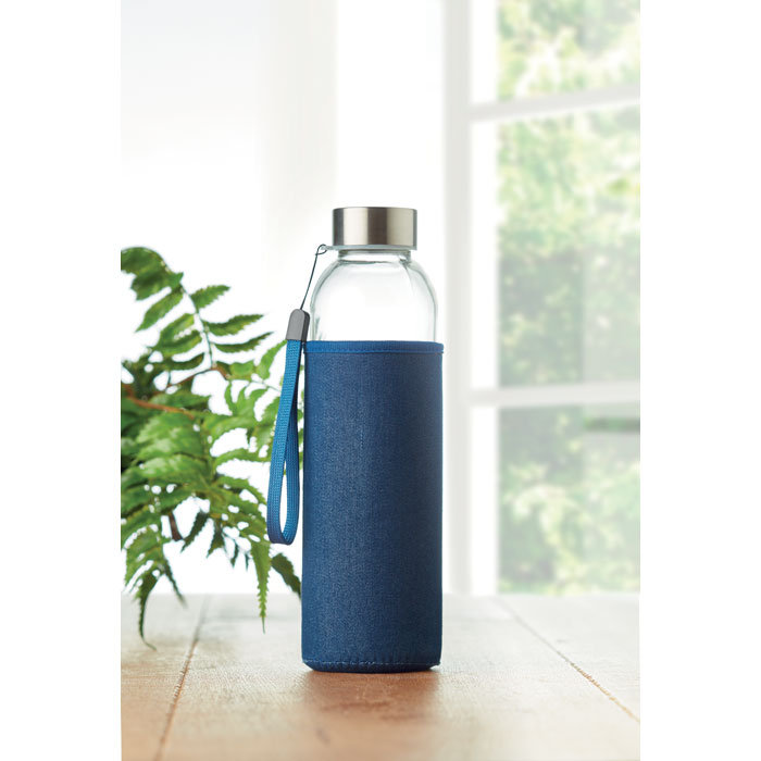 Glass Bottle with Denim look | Glass Drink Bottle NZ | Glass Water Bottle