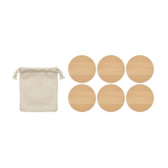 6 Bamboo coasters in cotton bag