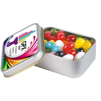 Assorted Colour Mini Jelly Beans in Silver Rectangular Tin