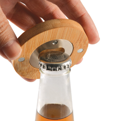 Discus Bamboo Bottle Opener Coaster