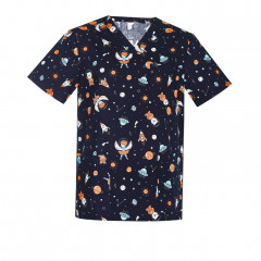 Mens Printed Space Party Scrub Top