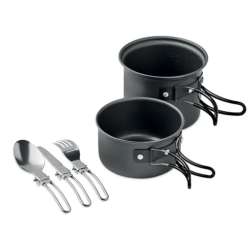 2 Camping Pots with cutlery