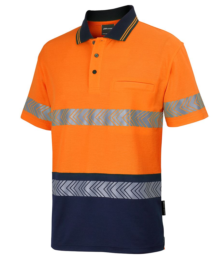 HI VIS (D+N) COTTON BACK S/S SEGMENTED TAPE POLO | Hi Vis Clothing NZ | Hi Vis NZ