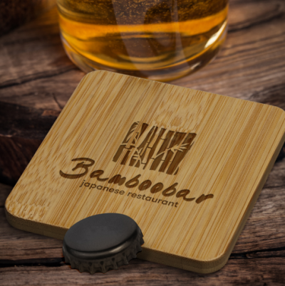 Bamboo Bottle Opener Coaster - Square