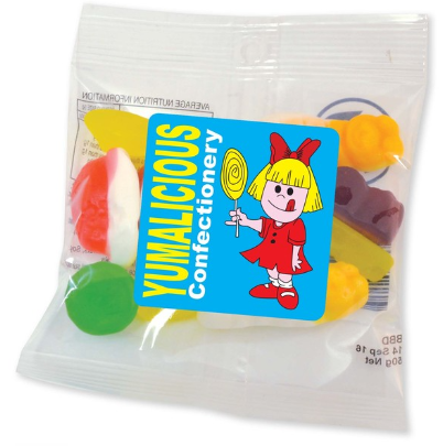 Assorted Jelly Party Mix in 50 Gram Cello Bag | Confectionery Manufacturers NZ | Custom Merchandise | Merchandise | Customised Gifts NZ | Corporate Gifts | Promotional Products NZ | Branded merchandise NZ | Branded Merch | Personalised Merchandise | 