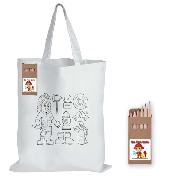 Colouring Short Handle Cotton Bag & Pencils | Branded Bag & Pencils | Printed Bag & Pencils NZ | Logoline | Withers & Co