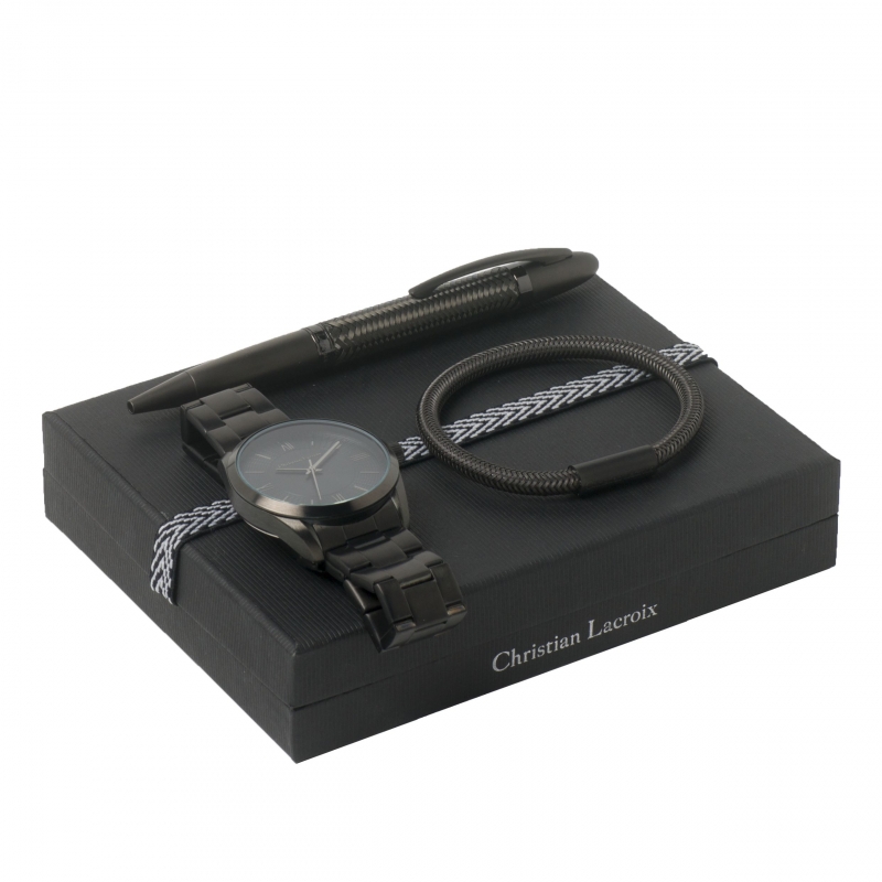 Christian Lacroix Set Textum Black (ballpoint pen, watch & bracelet)