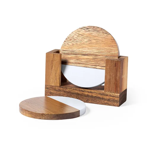 Wood/Marble Elegant Coaster Set