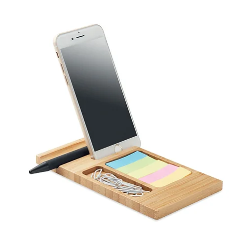 Bamboo desk phone stand with accessories