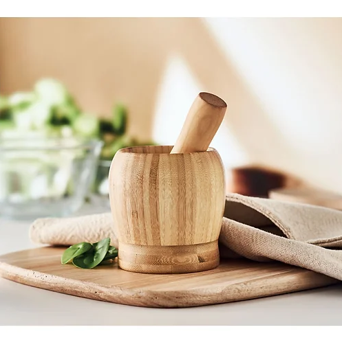 Bamboo Mortar and Pestle Set | Custom Mortar and Pestle Set | Custom Merchandise | Merchandise | Promotional Products NZ | Branded merchandise NZ | Branded Merch | Personalised Merchandise | Custom Promotional Products | Promotional Merchandise