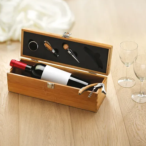 Wine set in bamboo gift box | Custom Merchandise | Merchandise | Customised Gifts NZ | Corporate Gifts | Promotional Products NZ | Branded merchandise NZ | Branded Merch | Personalised Merchandise | Custom Promotional Products | Promotional Merchandise