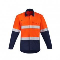 Mens Orange Flame Hi Vis Open Front Spliced Shirt - Hoop Taped