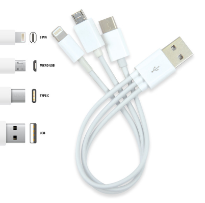 3 in 1 Combo USB Cable - Micro, 8 Pin, Type C