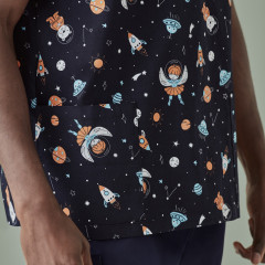 Mens Printed Space Party Scrub Top