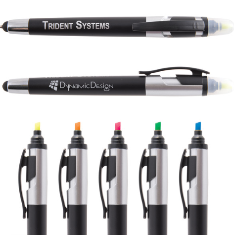 Trident Pen / Stylus Highlighter | Personalised Stylus Pen | Personalised Highlighter | Customised Highlighter | Custom Highlighter | Custom Merchandise | Merchandise | Customised Gifts NZ | Corporate Gifts | Promotional Products NZ | Branded merchandise 
