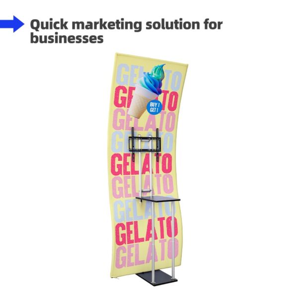 S Shaped Banner Stand With Display Shelves - Image 2