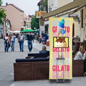 S Shaped Banner Stand With Display Shelves